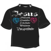 Camiseta preta.... Jesus prosperidade...corações